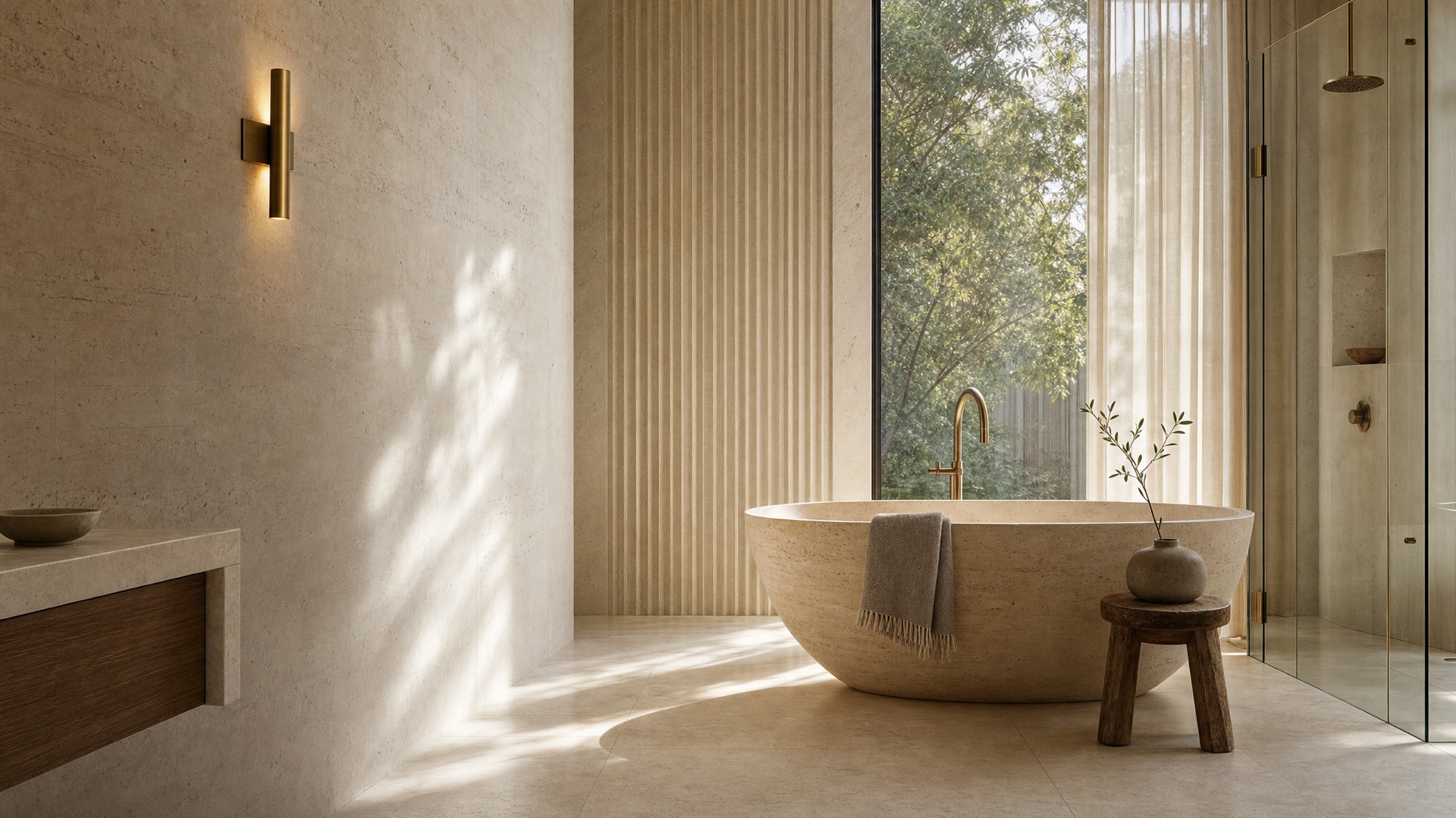 Panadium renovation work — luxury bathroom with freestanding stone bath