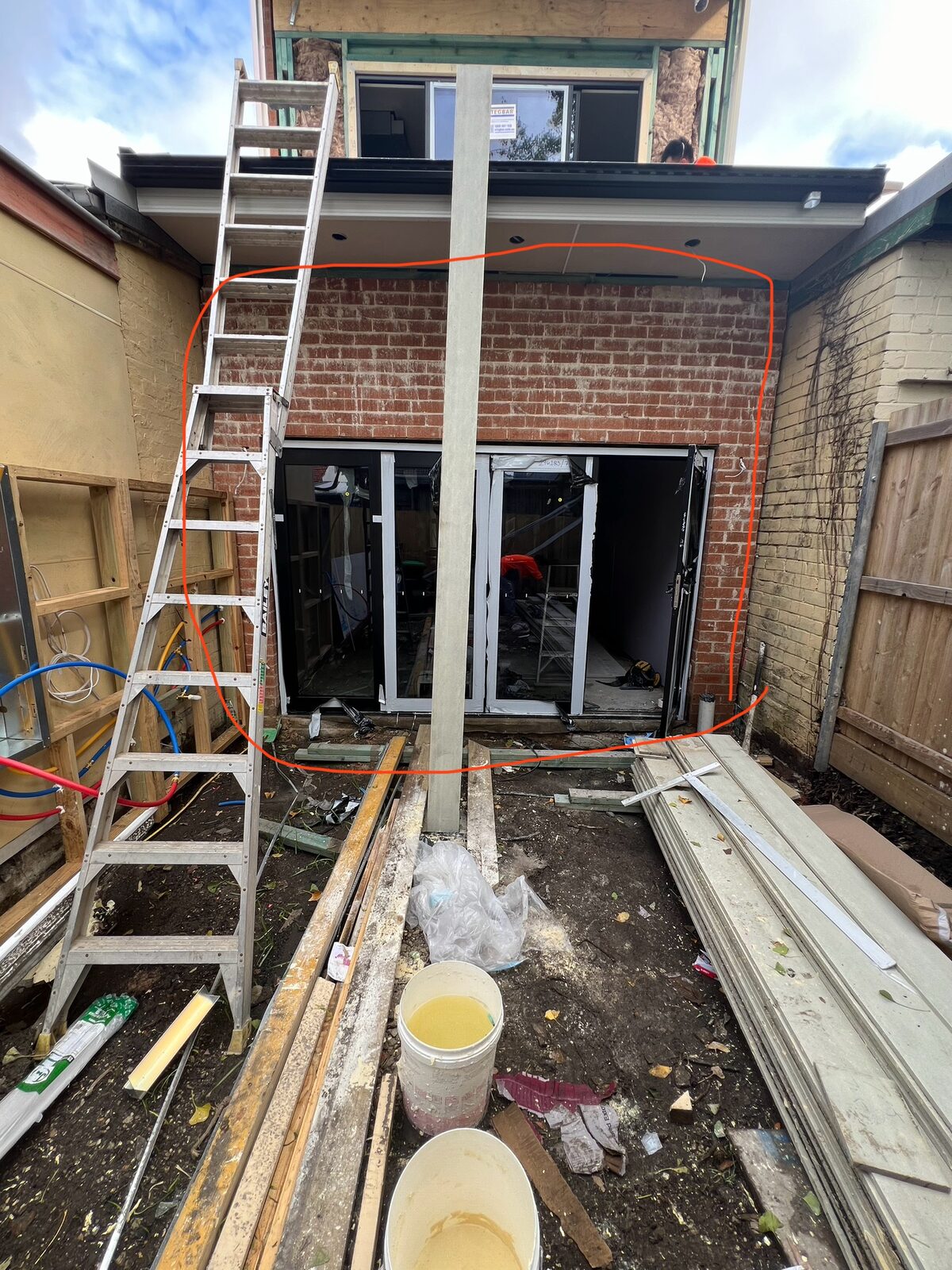 During the build — the rear opened up and rebuilt back to structure