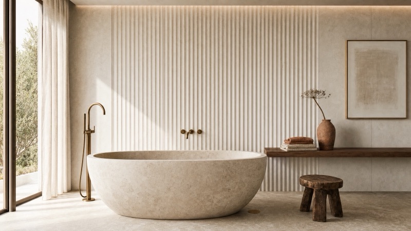 Concept render — freestanding stone bath