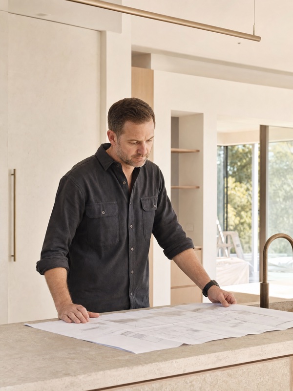 Panadium builder reviewing plans on site — illustrative concept